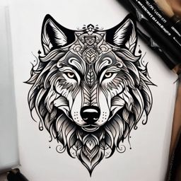 Traditional Wolf Tattoo,old-school classic, traditional wolf tattoo, honoring timeless values and loyalty. , color tattoo design, white clean background