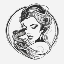 Woman and Snake Tattoo - Tattoo featuring a woman and snake motif.  simple vector tattoo,minimalist,white background