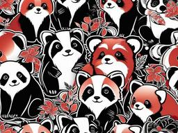 Red Panda Wallpaper-Adorable red background with panda doodles in black and white for a playful look  background wallpaper