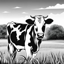 cow clipart black and white in a grassy field - showcasing charming spots. 