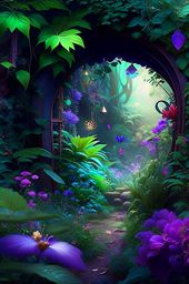 wizard's enchanting garden filled with sentient plants and magical creatures. 