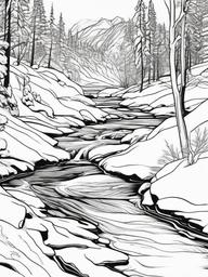 Winter Stream Coloring Pages - Icy Streams Flowing Through Snowy Landscapes  minimal black outline printable sheet, coloring page