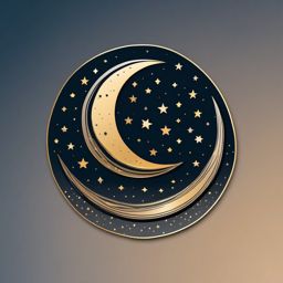 Moon and Stars Sticker - Crescent moon surrounded by stars, ,vector color sticker art,minimal