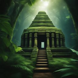 mystical temple hidden deep within an overgrown jungle, shrouded in mystery. 