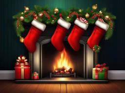 Christmas wallpaper - Fireplace with Christmas stockings and garland above  aesthetic background wallpaper