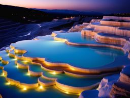 pamukkale, turkey - takes a soothing dip in the terraced hot springs under a starry night sky. 