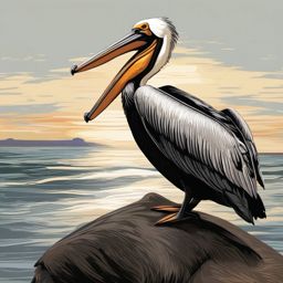 Pelican Clipart by the Shore,Stately pelican by the shore, representing serenity and patience. 