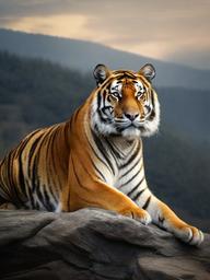 Tiger clipart - majestic tiger standing on a rock  