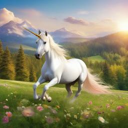 Unicorn clipart - unicorn prancing through a meadow  