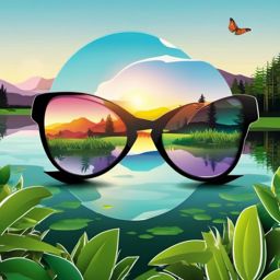 Sunglasses with Reflection in Nature Sticker - Sunglasses with a reflection of nature, ,vector color sticker art,minimal