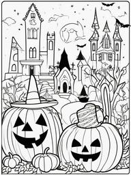 Halloween Party Coloring Pages - Spooky Fun and Costumes  minimal black outline printable sheet, coloring page