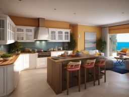 Mediterranean Coastal Retreat - Capture the warmth of the Mediterranean coast. , kitchen layout design ideas, multicoloured, photo realistic, hyper detail, high resolution,