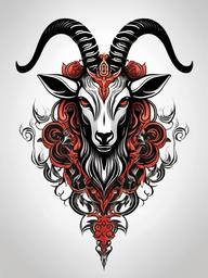 Demon Goat Tattoo - A tattoo depicting a goat with demonic or supernatural elements.  simple color tattoo design,white background