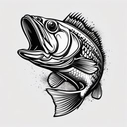 Largemouth Bass Tattoo,a bold and captivating tattoo of the largemouth bass, emblem of the excitement of sport fishing. , color tattoo design, white clean background