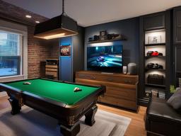 Urban Chic gamer room features practical furniture, a mix of modern and vintage decor, and an efficient layout that maximizes style and function for gamers.  