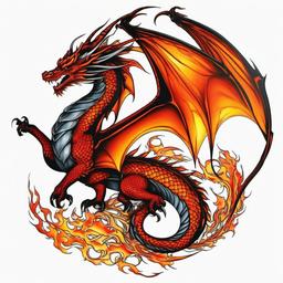 fire dragon tattoo  simple color tattoo,white background