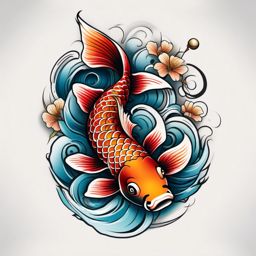 Traditional Koi Fish Tattoo,a traditional-style koi fish tattoo, capturing the essence of perseverance and transformation. , color tattoo design, white clean background