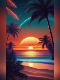 Tropical Space Sunset Serenity on an Exoplanet Beach Space Background intricate details, patterns, wallpaper photo