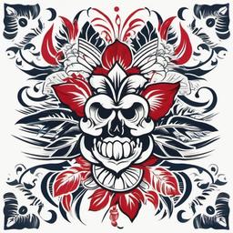 American Traditional Hawaiian Tattoo - Combine classic American traditional tattoo style with Hawaiian elements for a timeless and unique design.  simple vector color tattoo,minmal,white background