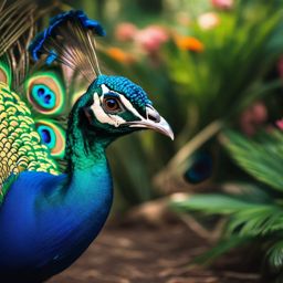 Cute Peacock Displaying Colorful Feathers in an Exotic Garden 8k, cinematic, vivid colors