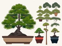 Plant clipart - bonsai tree in a decorative pot  color,minimalist,vector clipart