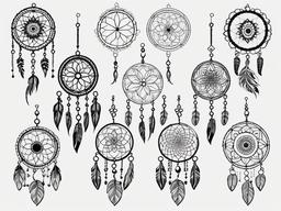 Dreamcatcher Henna - Henna-style dream catcher tattoo designs.  simple vector tattoo,minimalist,white background