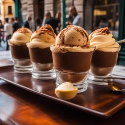 tiramisu ice cream savored in a bustling café in the heart of rome. 