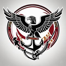 Tribal Eagle Globe and Anchor - A tribal-inspired tattoo featuring the symbols of the Marine Corps.  simple color tattoo design,white background