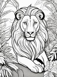 Lion Coloring Pages - Lion interacting with jungle animals  simple coloring pages