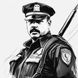 sketch of a policeman  minimal rough sketch scribbles,doodles,black and white