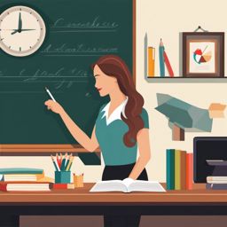 Illustration featuring a teacher with a blackboard, an iconic teaching tool.  color vector art,clipart,minimal