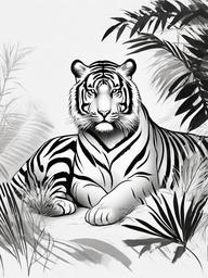 drawing of a tiger in the jungle  minimal rough sketch scribbles,doodles,black and white