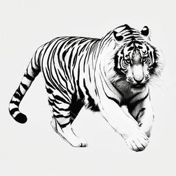 drawing of a tiger running  minimal rough sketch scribbles,doodles,black and white