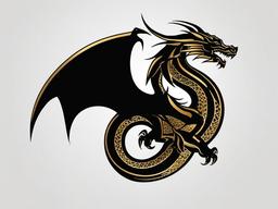 Black and Gold Dragon Tattoo - Tattoo featuring a dragon with black and gold color accents.  simple color tattoo,minimalist,white background