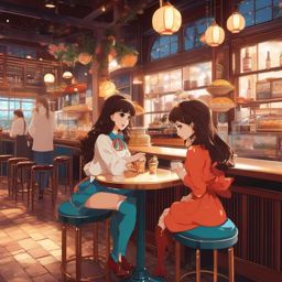 1990 Retro Anime Girl - Stumbles upon a magical cafe with quirky companions.  clipart style