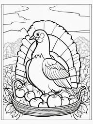 Turkey with a Basket of Apples Coloring Pages - Fall Harvest with Turkey and Apples  minimal black outline printable sheet, coloring page