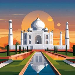 Taj Mahal Sunrise sticker- Magnificent marble mausoleum in Agra, India, , sticker vector art, minimalist design