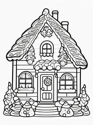 Gingerbread House Coloring Pages - Sweet Treat with Icing and Candy  minimal black outline printable sheet, coloring page