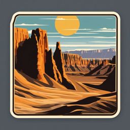 Badlands National Park sticker- Unique landscape featuring eroded buttes and pinnacles, , sticker vector art, minimalist design