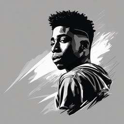 drawing of nba youngboy  minimal rough scribbles,doodles,black and white