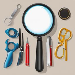 Magnifying Glass clipart - magnifying glass on a desk with tools  