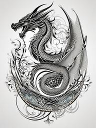 Dragon Tattoo Pattern - Tattoos featuring intricate and repeating patterns with dragon motifs.  simple color tattoo,minimalist,white background