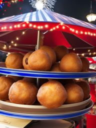 oliebollen, dutch doughnut balls, relished at a festive new year's eve fair in amsterdam. 