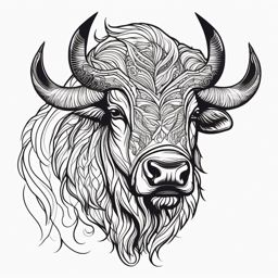 Bison Tattoo - Bison with powerful horns, symbol of strength and unity  few color tattoo design, simple line art, design clean white background