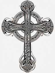 tribal celtic cross  simple color tattoo,minimal,white background