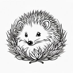 Hedgehog Tattoo - Adorable hedgehog curled up into a spiky ball  few color tattoo design, simple line art, design clean white background