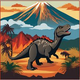 Dino clipart - dinosaur surrounded by volcanoes  