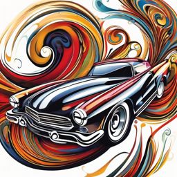 Abstract car swirls tattoo. Whimsical dance of horsepower.  color tattoo design, white background