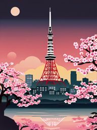 Tokyo clipart - Tokyo Tower and Cherry Blossoms in Japan, ,color clipart vector style