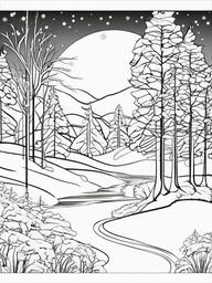 Winter Wonderland Coloring Pages - Magical Scene with Snow and Trees  minimal black outline printable sheet, coloring page